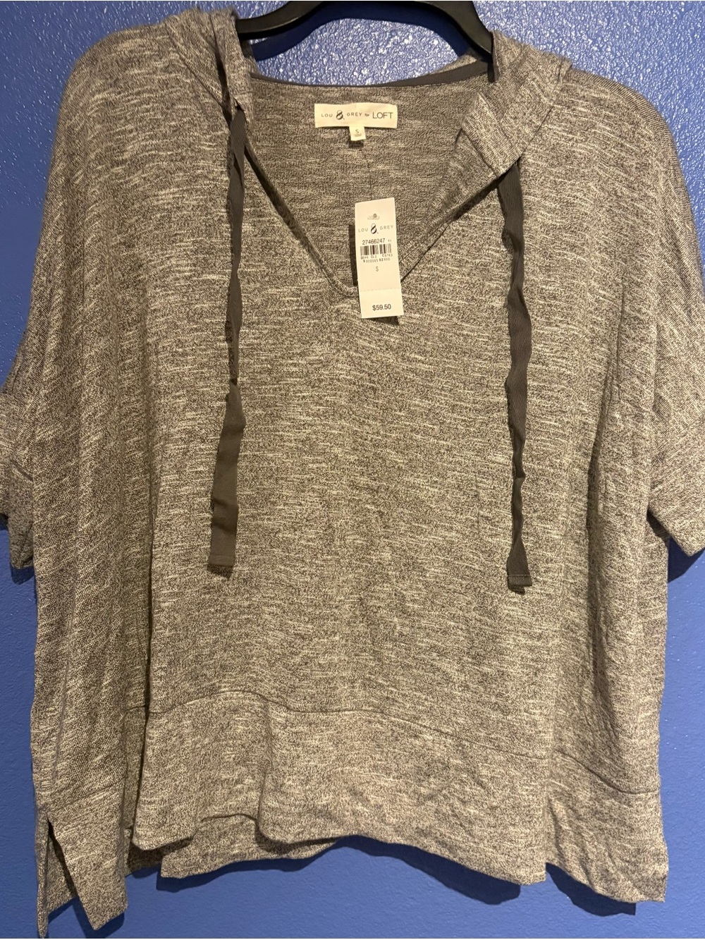 LOFT Heather Gray V-Neck Hooded Pullover